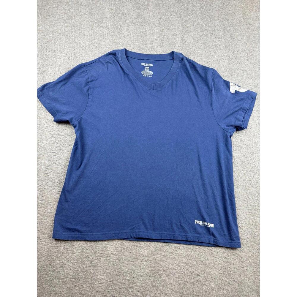 True Religion Men's L Large T-Shirt Blue Short Sleeve‎ Graphic Tee Logo